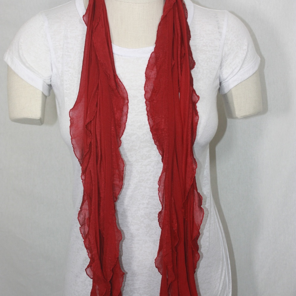 Red and Magenta Solid & Patterned Scarf Accessory - Picture 6 of 8